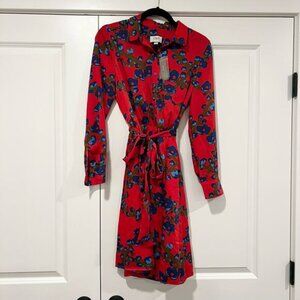 NWT J Crew Collection Womens Long Sleeve‎ Red Dress with Floral Pattern Sz 6